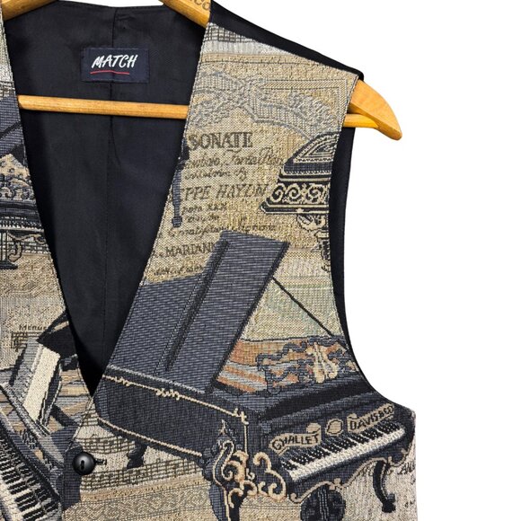 Vintage 90s Piano Print Tapestry Vest, Waistcoat, Music Theme, Musician Gift - Picture 5 of 11